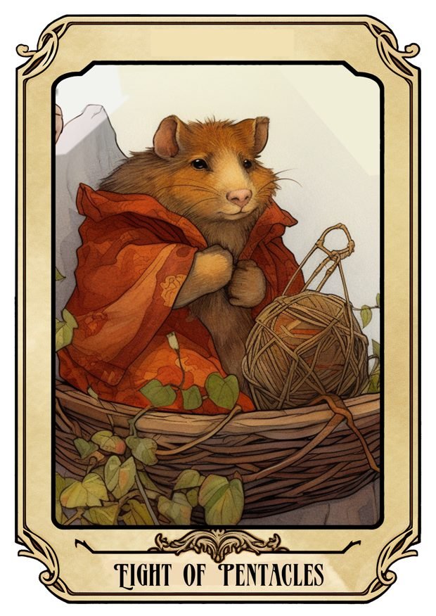 Eight of Pentacles, a Tarot Pigs card