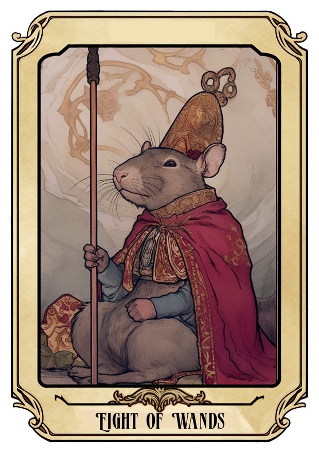 Eight of Wands, a Tarot Pigs card