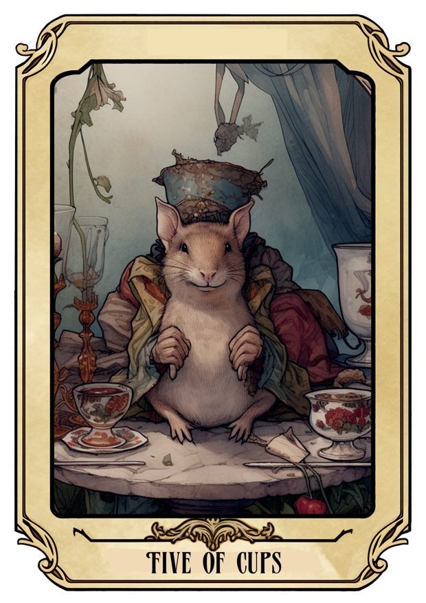 Five of Cups, a Tarot Pigs card