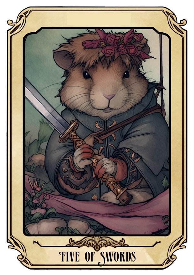 Five of Swords, a Tarot Pigs card