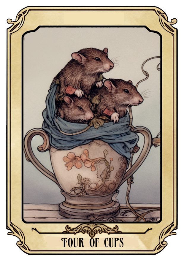 Four of Cups, a Tarot Pigs card