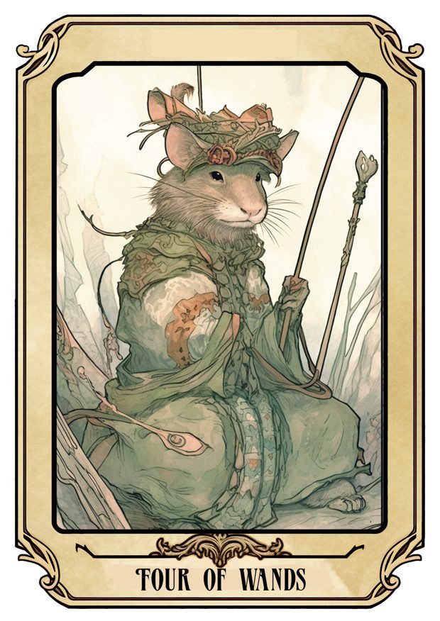 Four of Wands, a Tarot Pigs card