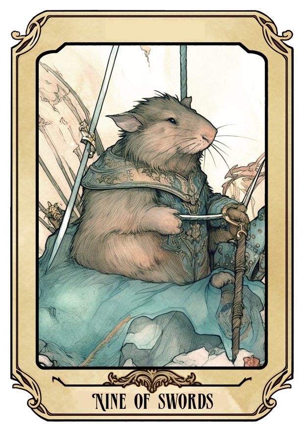 Nine of Swords, a Tarot Pigs card