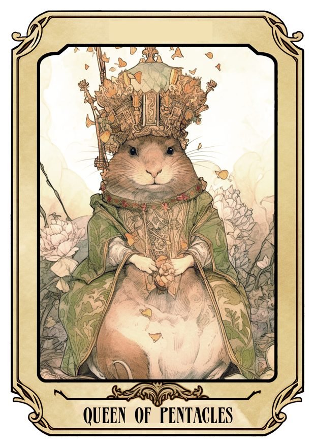 Queen of Pentacles, a Tarot Pigs card