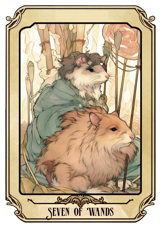 Seven of Wands, a Tarot Pigs card