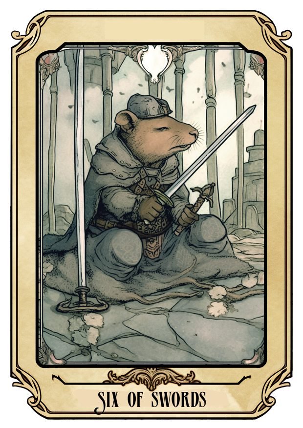 Six of Swords, a Tarot Pigs card