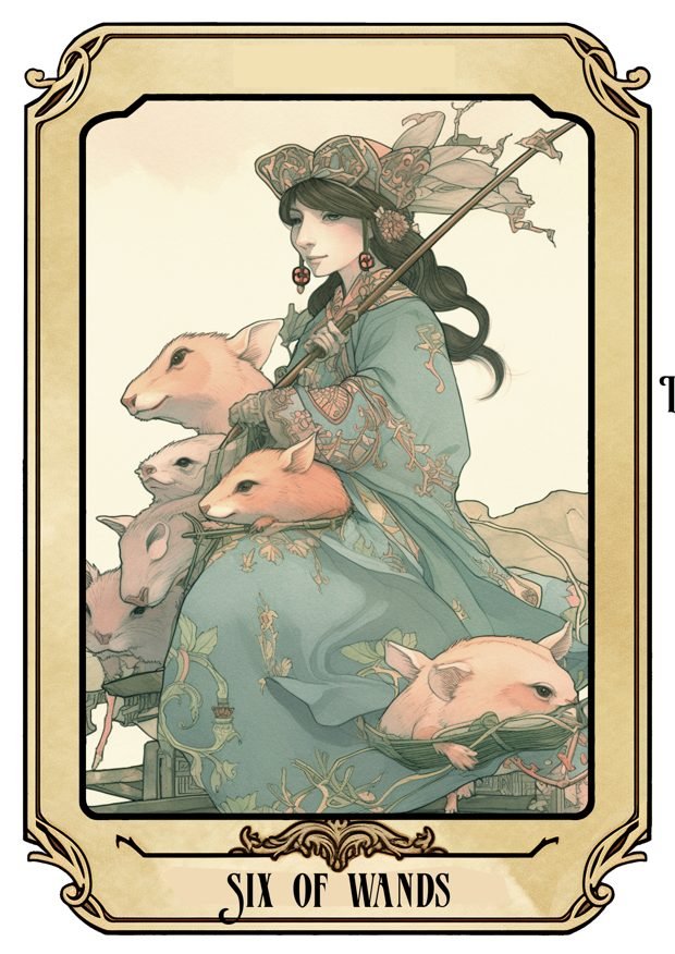 Six of Wands, a Tarot Pigs card