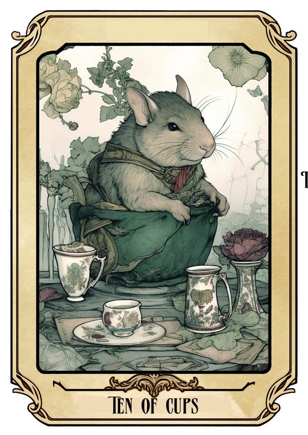 Ten of Cups, a Tarot Pigs card