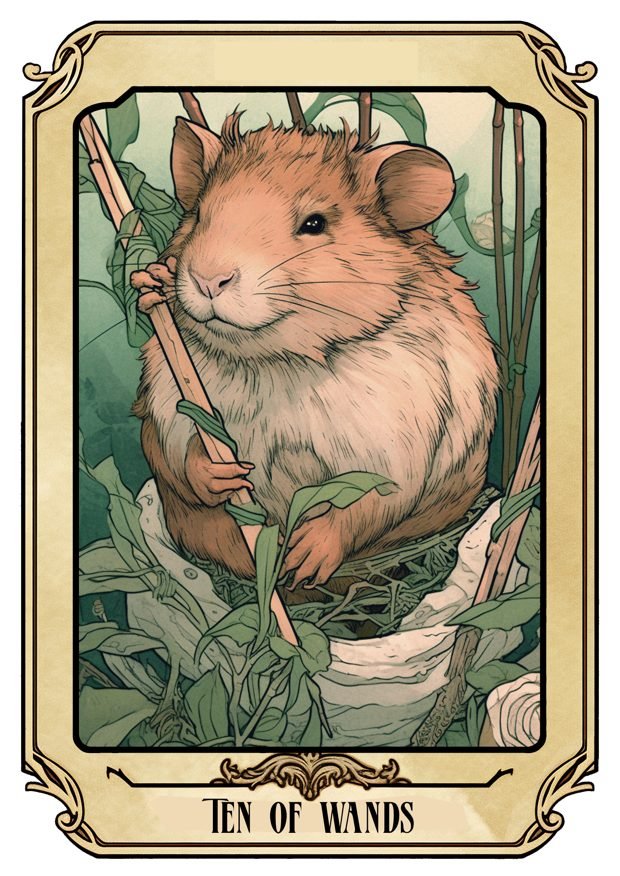 Ten of Wands, a Tarot Pigs card