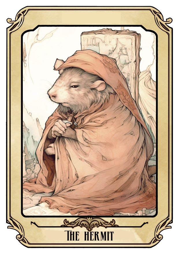 The Hermit, a Tarot Pigs card