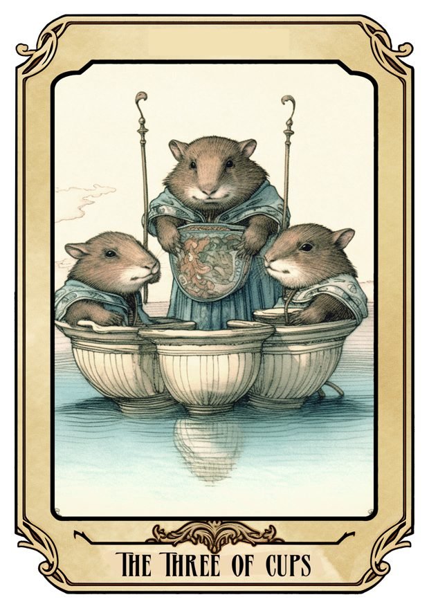 Three of Cups, a Tarot Pigs card