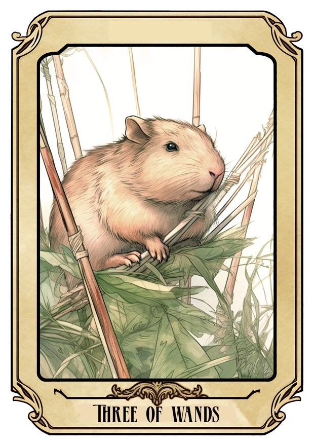 Three of Wands, a Tarot Pigs card