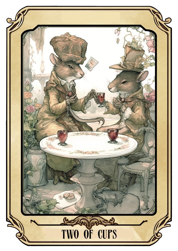 Two of Cups, a Tarot Pigs card