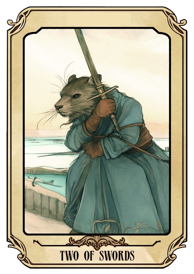 Two of Swords, a Tarot Pigs card