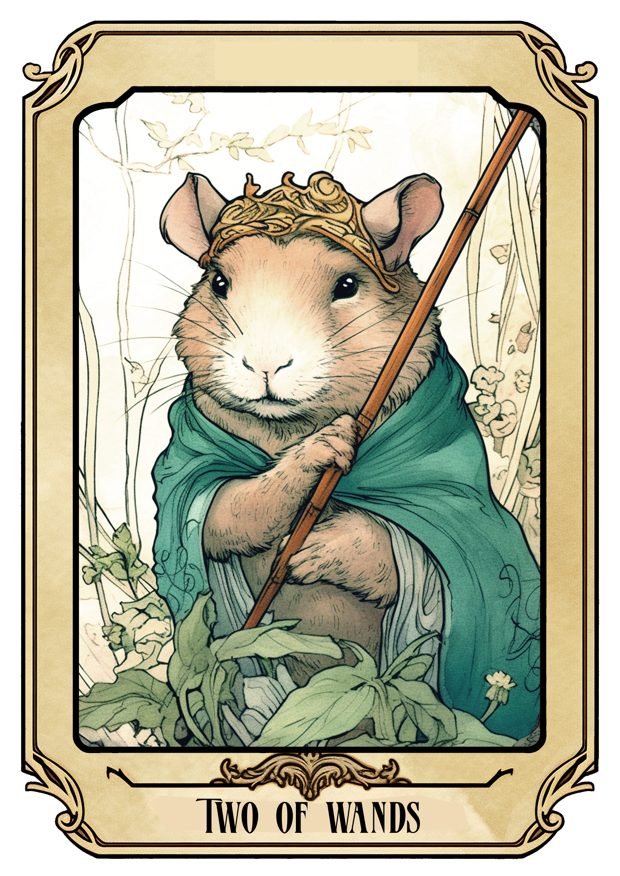 Two of Wands, a Tarot Pigs card